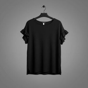 Hemish USA Black Ruffle Sleeve Textured Blouse Top Size XL